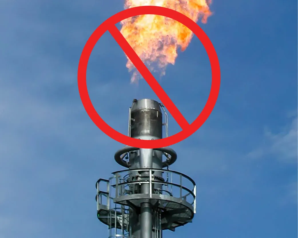 A close up photo of a gas flare with a prohibition sign on it